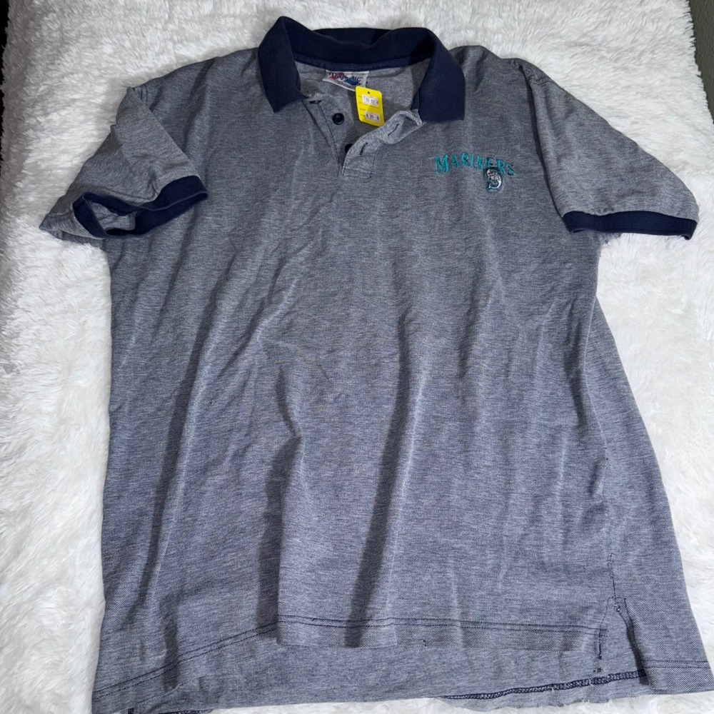 Majestic Polo Shirt Mens‎ Large Gray Excellent Seattle Mariners MLB Short Sleeve